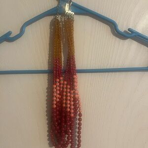 Plunder Multi-Strand Ombre Beaded Necklace - Pink, Coral & Gold